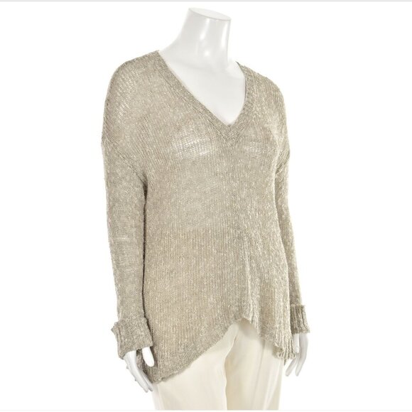 EUC Eileen Fisher Large Linen Blend V-Neck Open Knit Long Sleeve Sweater - Picture 2 of 11